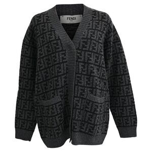 Fendi Monogram Jacquard Cardigan in Grey Wool